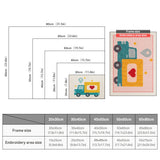 Size chart for punch needle kits from 20 x 30 cm to 60 x 80 cm