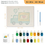 Heart Delivery Truck punch needle kit, 16 × 20 in (40 × 50 cm): canvas size and kit contents