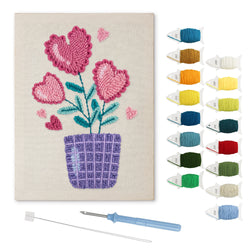 Heart Flower Pot punch needle kit: finished canvas with threads, punch needle and threader