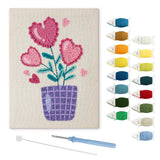 Heart Flower Pot punch needle kit: finished canvas with threads, punch needle and threader