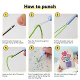 Six steps showing how to thread and use the punch needle
