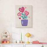 Finished Heart Flower Pot punch needle canvas on a wall
