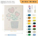 Heart Flower Pot punch needle kit, 20 × 24 in (50 × 60 cm): canvas size and kit contents