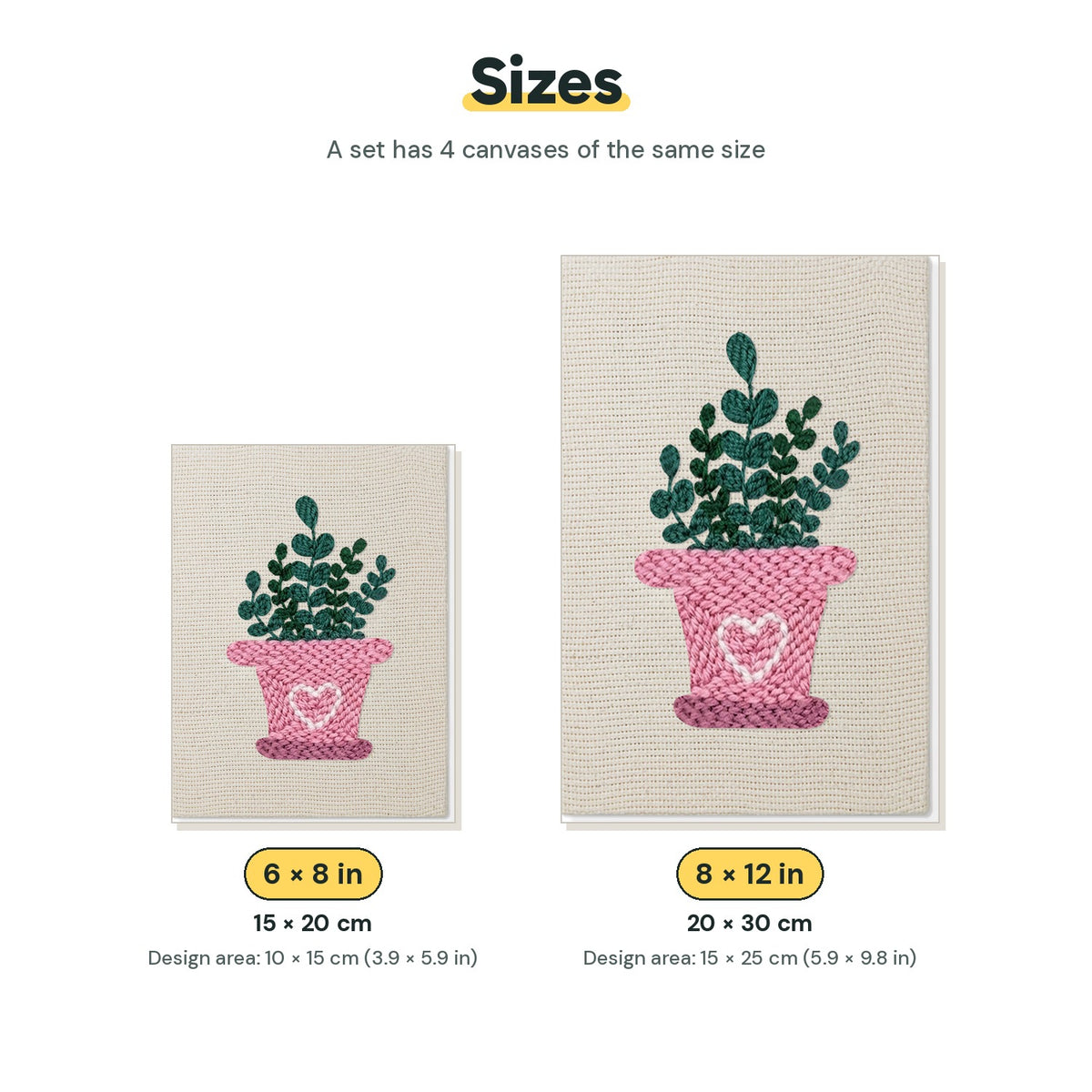 Size chart for the two mini canvas sizes: 6 x 8 in and 8 x 12 in