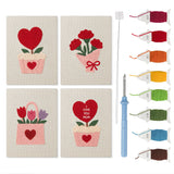 Hearts and Bouquets mini punch needle kit set: four finished canvases with threads, punch needle and threader