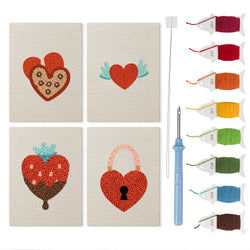 Hearts and Wings mini punch needle kit set: four finished canvases with threads, punch needle and threader