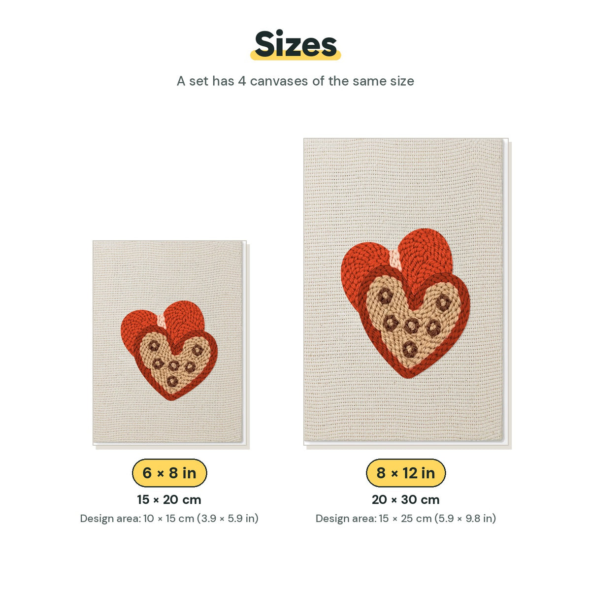 Size chart for the two mini canvas sizes: 6 x 8 in and 8 x 12 in
