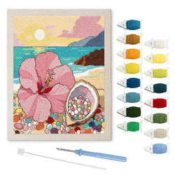 Hibiscus Beach punch needle kit: finished canvas with threads, punch needle and threader