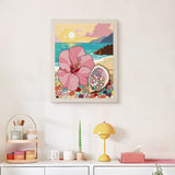 Finished Hibiscus Beach punch needle canvas on a wall