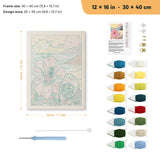 Hibiscus Beach punch needle kit, 12 × 16 in (30 × 40 cm): canvas size and kit contents