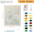 Hibiscus Beach punch needle kit, 16 × 20 in (40 × 50 cm): canvas size and kit contents