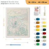 Hibiscus Beach punch needle kit, 16 × 20 in (40 × 50 cm): canvas size and kit contents