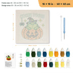 Hocus Pocus Frog punch needle kit, 16 × 16 in (40 × 40 cm): canvas size and kit contents