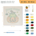 Hocus Pocus Frog punch needle kit, 20 × 20 in (50 × 50 cm): canvas size and kit contents