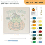 Hocus Pocus Frog punch needle kit, 24 × 24 in (60 × 60 cm): canvas size and kit contents