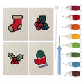 Holly and Mitten mini punch needle kit set: four finished canvases with threads, punch needle and threader