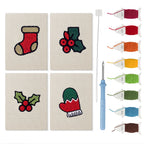 Holly and Mitten mini punch needle kit set: four finished canvases with threads, punch needle and threader