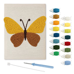 Honey Brown Butterfly punch needle kit: finished canvas with threads, punch needle and threader