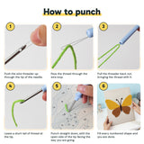 Six steps showing how to thread and use the punch needle