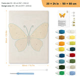 Honey Brown Butterfly punch needle kit, 20 × 24 in (50 × 60 cm): canvas size and kit contents