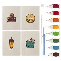 Honeycomb Cake Treats mini punch needle kit set: four finished canvases with threads, punch needle and threader