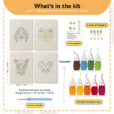 What is in the Horse and Frog set: 4 printed canvases, punch needle, threader, threads, color guide and 4 sets of hangers (6 × 8 in (15 × 20 cm) each)