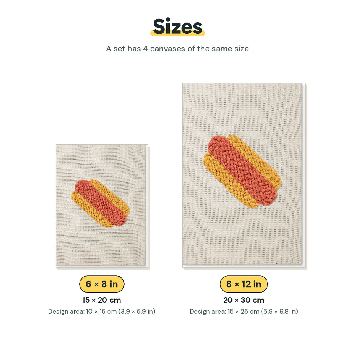Size chart for the two mini canvas sizes: 6 x 8 in and 8 x 12 in