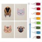Hound and Kittens mini punch needle kit set: four finished canvases with threads, punch needle and threader