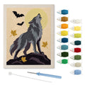 Howling Gray Wolf punch needle kit: finished canvas with threads, punch needle and threader
