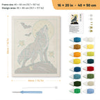 Howling Gray Wolf punch needle kit, 16 × 20 in (40 × 50 cm): canvas size and kit contents