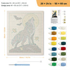 Howling Gray Wolf punch needle kit, 20 × 24 in (50 × 60 cm): canvas size and kit contents