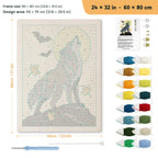 Howling Gray Wolf punch needle kit, 24 × 32 in (60 × 80 cm): canvas size and kit contents