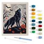Howling Wolf punch needle kit: finished canvas with threads, punch needle and threader