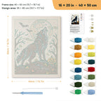 Howling Wolf punch needle kit, 16 × 20 in (40 × 50 cm): canvas size and kit contents