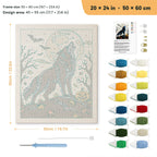 Howling Wolf punch needle kit, 20 × 24 in (50 × 60 cm): canvas size and kit contents