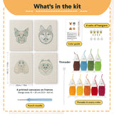 What is in the Husky and Yorkie set, 8 × 12 in (20 × 30 cm) each: 4 printed canvases, punch needle, threader, threads, color guide and 4 sets of hangers