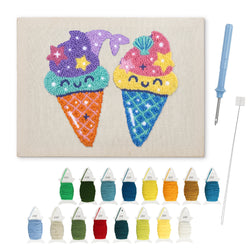 Ice Cream Buddies punch needle kit: finished canvas with threads, punch needle and threader
