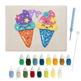 Ice Cream Buddies punch needle kit: finished canvas with threads, punch needle and threader