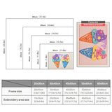 Size chart for punch needle kits from 20 x 30 cm to 60 x 80 cm