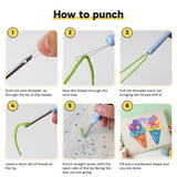 Six steps showing how to thread and use the punch needle