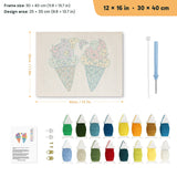 Ice Cream Buddies punch needle kit, 12 × 16 in (30 × 40 cm): canvas size and kit contents