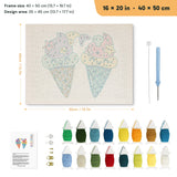 Ice Cream Buddies punch needle kit, 16 × 20 in (40 × 50 cm): canvas size and kit contents