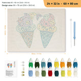 Ice Cream Buddies punch needle kit, 24 × 32 in (60 × 80 cm): canvas size and kit contents
