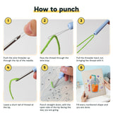 Six steps showing how to thread and use the punch needle