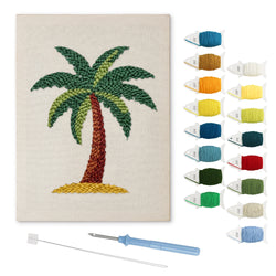 Island Palm punch needle kit: finished canvas with threads, punch needle and threader