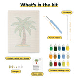 What is in the Island Palm kit: printed canvas, punch needle, threader, threads, color guide and hangers