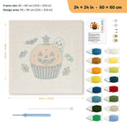 Jack-o'-Lantern Cupcake punch needle kit, 24 × 24 in (60 × 60 cm): canvas size and kit contents