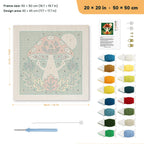 Jack-o'-Lantern Toadstool punch needle kit, 20 × 20 in (50 × 50 cm): canvas size and kit contents