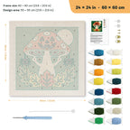 Jack-o'-Lantern Toadstool punch needle kit, 24 × 24 in (60 × 60 cm): canvas size and kit contents