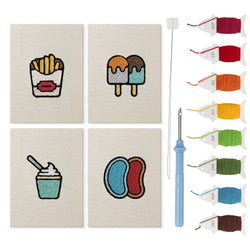 Jelly Bean Pops mini punch needle kit set: four finished canvases with threads, punch needle and threader